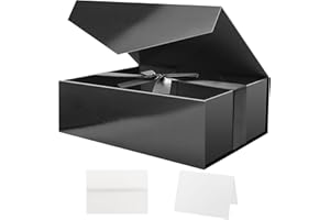 HAPPY POTATO Large Black Gift Box with Ribbon and Lid, 11.5x8.1x3.8 Inches, Groomsman Proposal Boxes, Magnetic Gift Box for P