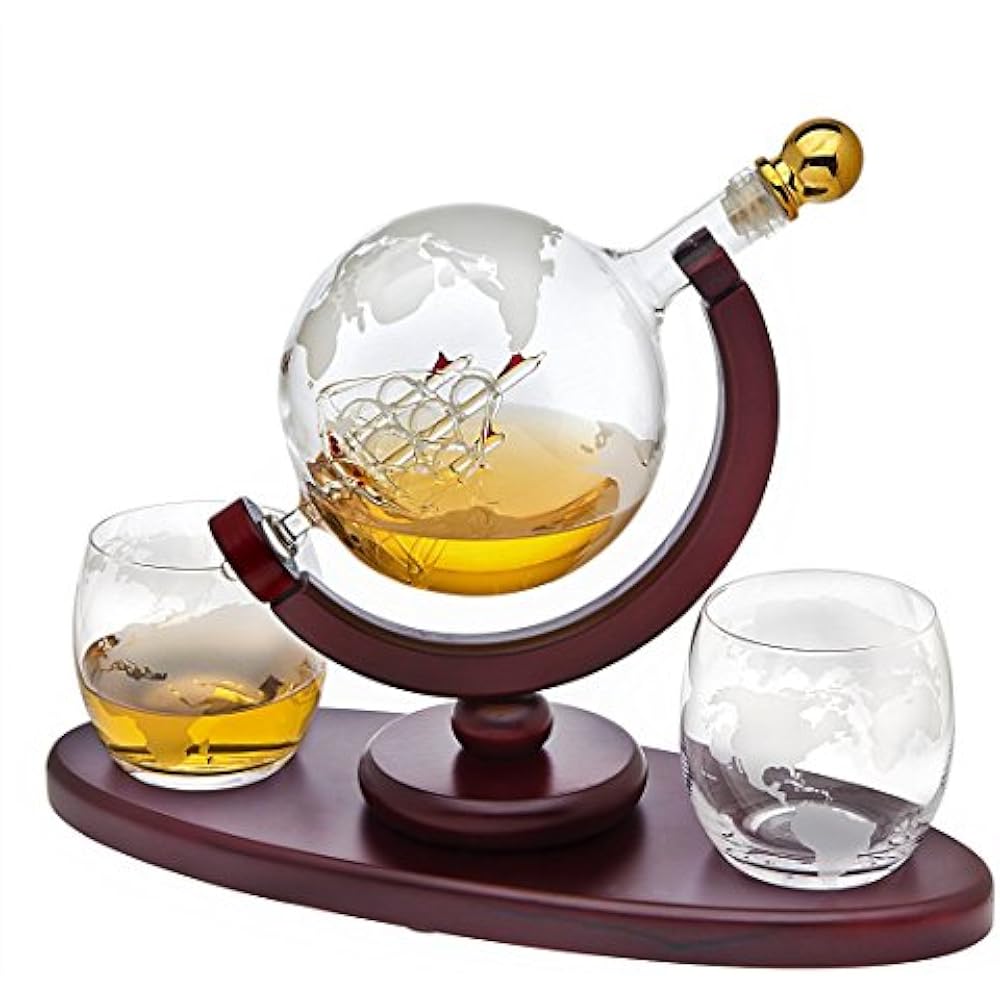 Whiskey Liquor Decanters Decanter Globe Set With 2 Etched Whisky