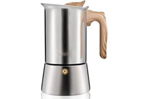 Sivaphe Stovetop Espresso Maker Stainless Steel 9 Cups, Induction-Capable Mocha Pot 450ml, Coffee Percolator with Replacement Silicone Gasket Steel Filter and Instructions (1 Cup=50ml)