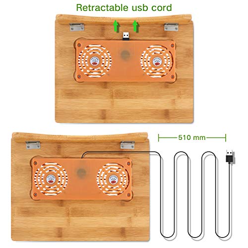 Laptop Stand Cooling Pad Nnewvante 100% Bamboo Laptop Cooler Pad Laptop Desk Laptop Table with Cooling Fans Stand for Laptops Notebooks - Thumbnail 2