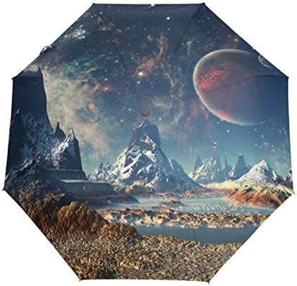 DERLONKAJE Devil Skull Baphomet Satanic Pentagram Automatic Umbrella Auto Open Close Folding Windproof Foldable for Men Women Kids