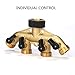 Glorden Heavy Duty Brass 4 Way Hose Manifold Garden Hose Splitter Connector with Comfort Grip