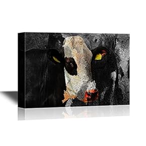Canvas Wall Art - A Cow on Grunge Background - Gallery Wrap Modern Home Art | Ready to Hang - 12x18 inches