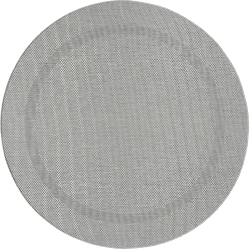 Mia's Teppiche "Lara - Tapis d'extérieur, pour balcons, terrasses et vérandas, résistant aux intempéries et aux UV, Tissage Plat, Gris, 120 cm Rond