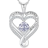 S925 Sterling Silver Pendant Necklace for Women, Love Heart Birthstone Necklaces Birthday Gift for Wife Mom Girlfriend Yourself Friends Wedding Anniversary Fine Jewelry-Valentines Day Christmas Day Mothers Day Gifts for Women