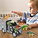 Oumoda Dinosaur Truck, Transport Car Carrier Truck Toy with 6 Dinosaurs Toys Inside and 10 Dinosaur Stamps, Gifts for Kids/Boys Toy for Ages 3, 4, 5, Years Old and Up