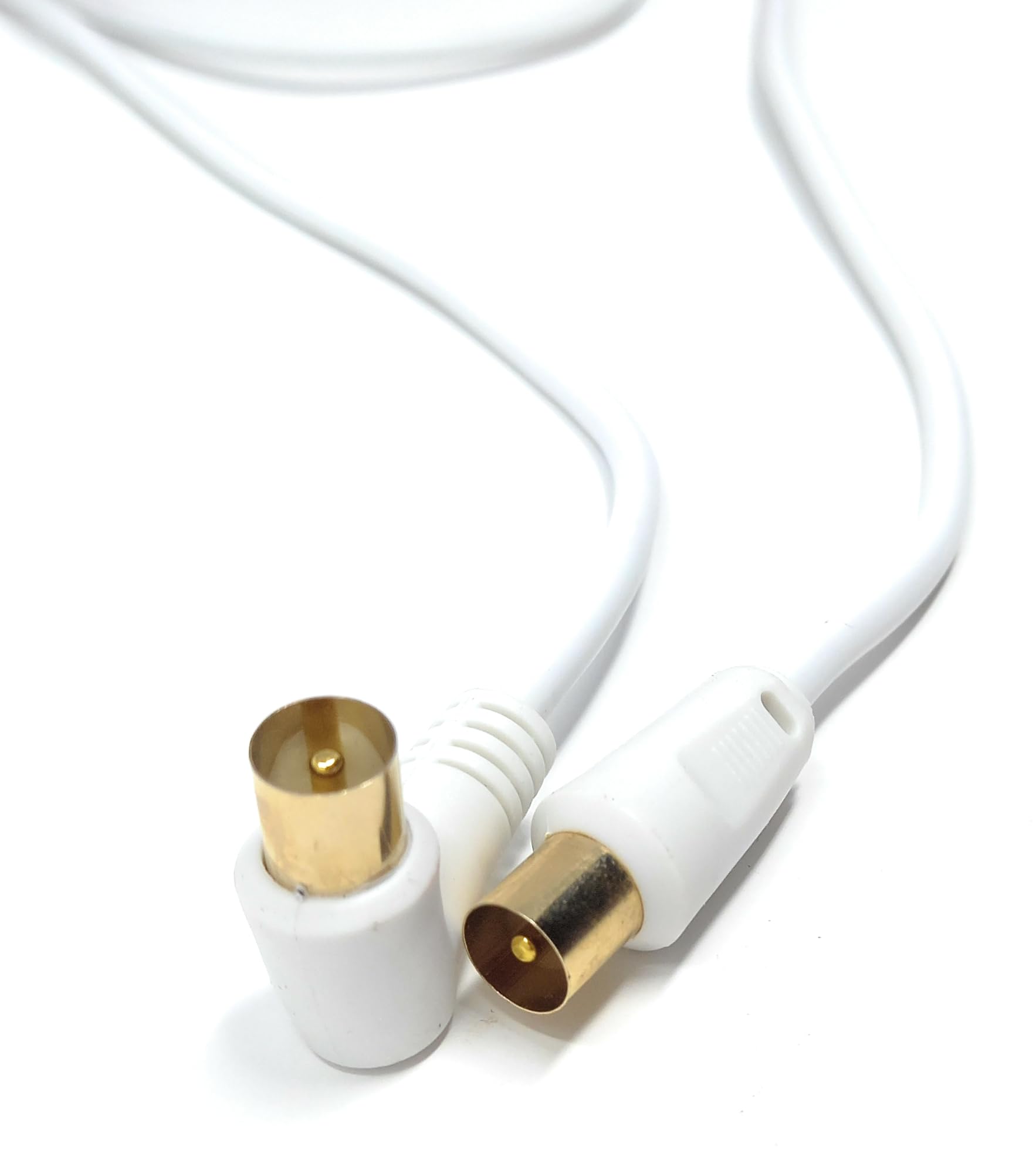 DRUT 2m TV Male to Male Plug Coaxial Cable RG6 Aerial Digital Antenna RF Fly Lead Cable Right Angle, White Gold 6.5ft