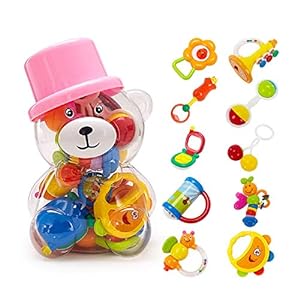 GOODWAY Baby Rattle Teething Toys 3-6-12 Months, 10 Pcs Grab, Shaker and Spin Rattle Toys, Sensory and Fine Motor Skill…