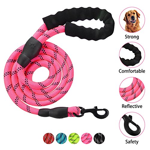 URIJK 5 FT Dog Rope Leash with Padded Handle - Heavy Duty Strong Dog Training Leash for Medium Large Dogs - Reflective Nylon Pet Mountain Dog Rope Lead for Safety Night Walking