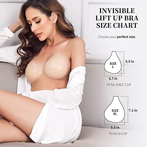 Stick On Bra Invisible Silicone Breast Lift Nipple Covers Adhesive Bras for Girls and Women Nude