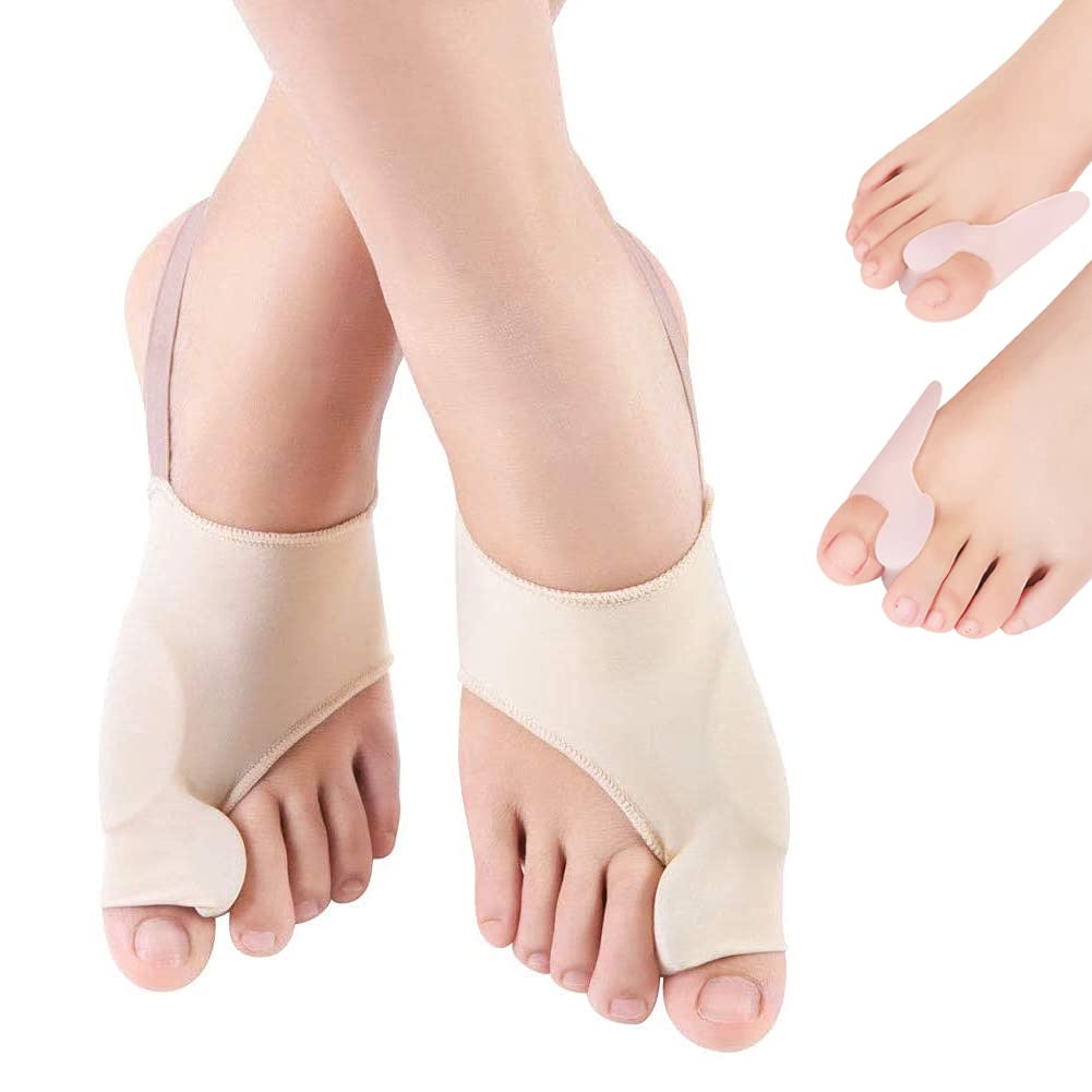 Big Toe Straightener,Doact Bunion Corrector Hallux Valgus Toe Separator Bunion Corrector Splint Protector For Relief Bent Toes Day Night Support With Anti-Slip Straps And Silicone Gels Pads 2 Pairs