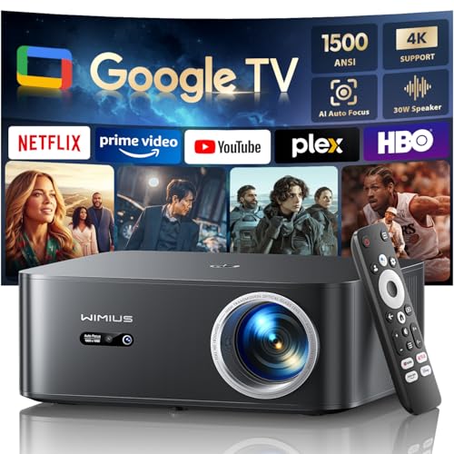 Projector 【1500 ANSI/Google TV】Netflix Including 4K Projector Support, Autofocus/Keystone Native 1080P Smart Full HD WiFi Bluetooth Projector with Remote Voice Control for Home Cinema
