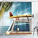 Ambesonne Surfboard Shower Curtain, Vintage Van in The Beach with a Surfboard on The Roof Journey Spring Sky Season, Cloth Fabric Bathroom Decor Set with Hooks, 69