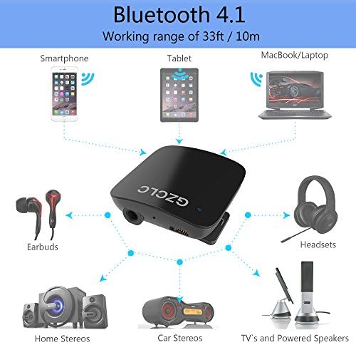 GZCLC Bluetooth Receiver 4.1 Wireless Audio Music Adapter; Handsfree 3.5mm Audio Output, accessories for iPhone, Samsung, Music Docking Stations, Car Stereos, Headphone, Home Audio Stereo System