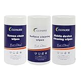 CLEANURSE Multi-function Cleaning Wipes for Monitors, Tablets, Laptops, Watch, Lenses, VR, Coated glass, Smart phones and Anti-glare Filters, 100 Count per Canister