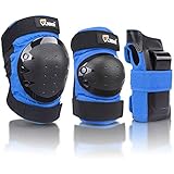 JBM international Adult / Child Knee Pads Elbow Pads Wrist Guards 3 In 1 Protective Gear Set, Blue, Adults