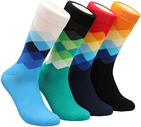 4 Pairs Mens Colorful Argyle Patterned Long Dress Crew Socks For Business,7-14 W702 (mixed color)