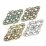 40 PCS Flower Connector Charms Collection - Antique Gold Silver Bronze Patina Colors Lozenge Rhombus Filigree Metal Pendants for Jewelry Making DIY Findings (HM58)