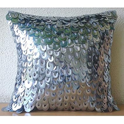 Silver Accent Cushions 3d Metallic Sequins Fish Scales Cushions