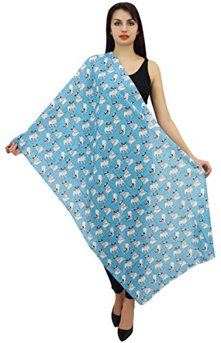 Phagun Pug Dog Print Cotton Voile Women Neck Wrap Scarf Light Blue Long Stole