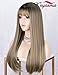 K'ryssma Synthetic Wig Ombre Brown Dark Roots with Bangs Straight Wigs Long Brown Glueless Heat Resistant Hair for Women