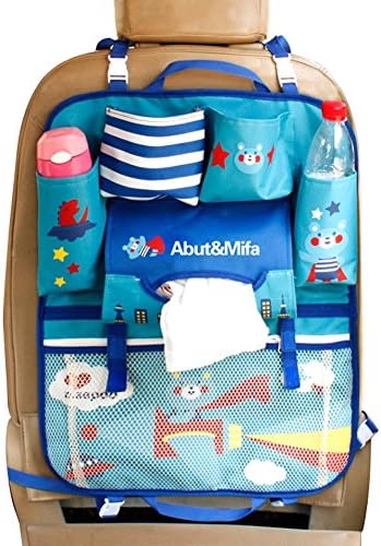 Car Backseat Organizer Kick Mats - Auto Seat Back Protector Kids Toy Storage Bear