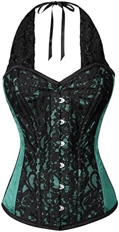 Spiral Steel Boned Lace Overlay Corset with Halter Strap-4XL