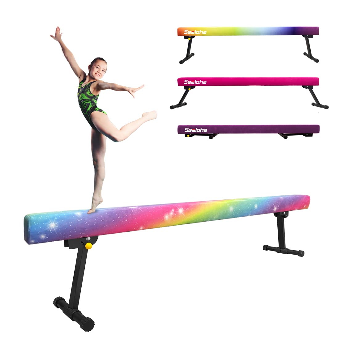 Photo 1 of **HAS MINOR DAMAGE ON ONE END-SEE PICS**Sealoha 8ft Ultrasimple Adjustable&Foldable Balance Beam,High-Low Floor Beam Suede Gymnastics Equipment, Gymnastics Beam for Training&Professional HomeTraining (Gym Beam, Starlight, 8ft)