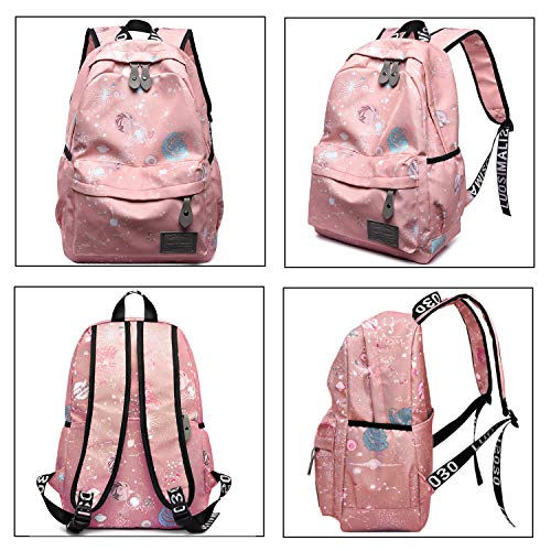 IBEILLI Girls School Backpack Cute Casual Fashionable Lightweight 15 Inch Laptop Bag for Teens Girls Students College Bookbag(Grey) (Pink)