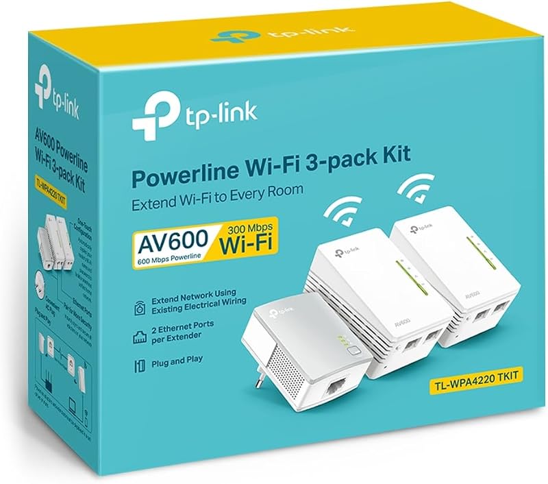 WLAN Powerline Adapter Triple Set TL-WPA4220 TKIT (600Mbit/s, WLAN 300Mbit/s, Wi-Fi Clone, Fast-Ethernet-LAN, Plug&Play, Kompatibel mit Allen HomePlug AV/AV2 Powerline Adaptern)
