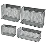 Magnetic Storage Baskets File Holder Metal Mesh 4Pcs 1 Set Magnetic Sturdy Mesh Desk Tray/File Organizer/Office Supply Caddy/Letter Holder/Magnet Basket, Silver