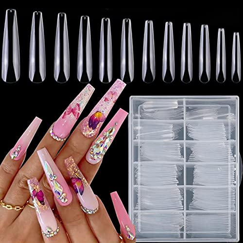 240 Coffin Acrylic Nail Art Tips Kit Extra Long Ballerina Shape Artificial False Fake Nails Full Cover 12 Sizes For Women Girls Nail Designs Xl Coffin Full Cover Pricepulse