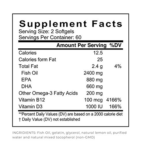 Omega 3 Fish Oil Supplement, High EPA 750MG + DHA 560MG, 90 Capsules