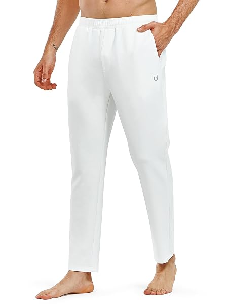 NORTHYARD MEN’S YOGA CASUAL SWEATPANTS COTTON ATHLETIC LOUNGE PANTS OPEN BOTTOM LOOSE EXERCISE STRAIGHT LEG PANT WITH POCKETS WHITE M