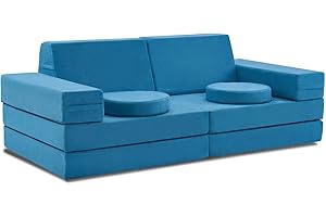 jela Kids Couch 10PCS Luxury, Floor Couch Floor Sofa Modular Furniture for Adults, Playhouse Play Set for Toddlers Babies, Modular Foam Play Couch, Modular Sectional Sofa (Classic, Teal)