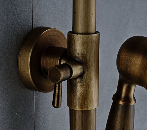 Senlesen Antique Brass Bathtub Mixer Faucet 8-inch Rainfall Shower Head + Handheld Sprayer - Thumbnail 5