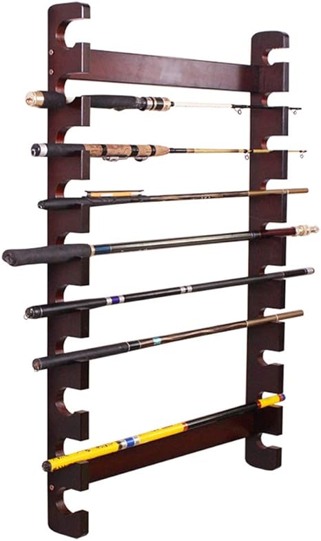 Amazon Co Jp 10ポジション釣り竿収納ラック 壁掛け式ディスプレイラック 無垢材の壁掛けラック 釣り竿バッグ釣り竿ロッドホルダー Color Brown Size 54 7cm スポーツ アウトドア