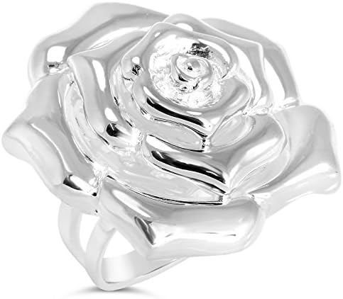 “Floral Collection” Women's Sterling Silver Rose Ring Size 9, Includes Product Care Bundle