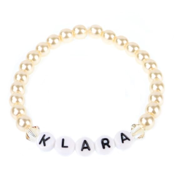 Mami Armband mit Namen des Kindes personalisiert Glaswachsperlen champagner