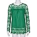 PHOTNO Fashion lace chiffon blouse long sleeve shirt women loose cotton tops t shirts S-XXXXXL (L, Green)