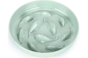 Gonalulu Slow Feed Dish for Cats and Small Dogs, Fish Pool Design Pet Slow Feeder with Higher Edges, Fun Interactive Cat Puzzle Feeder Healthy Eating Diet Made of Safe and Quality Material (Green)
