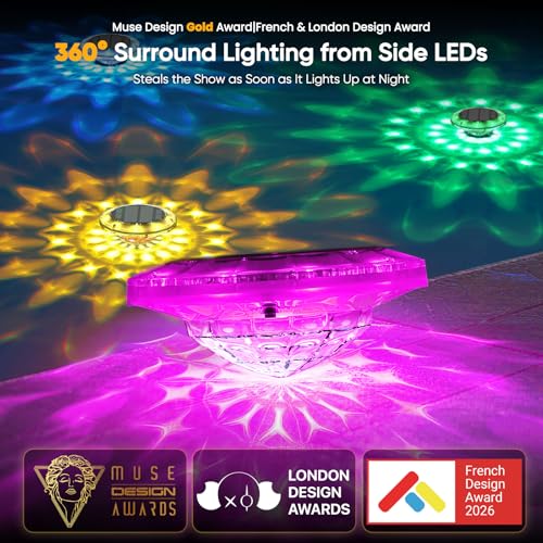 Quntis 15 cm Floating Solar Pool Lamp with Remote Control, IP68 Solar Floating Pool Light, 12 RGB Modes & Timer, LED Wireless Pool Lighting for Pools, Spas, Ponds, Pack of 2