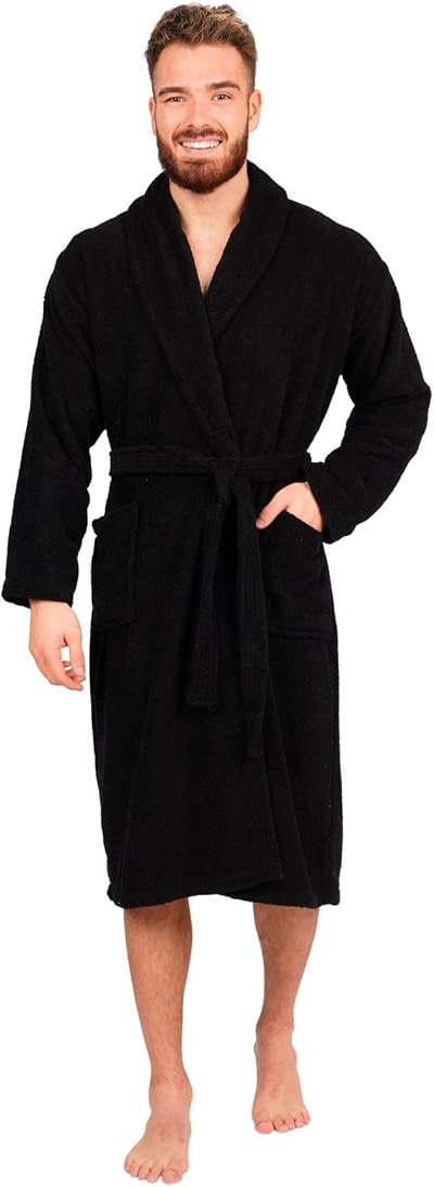 Adore Home Mens 100% Cotton Bathrobe Black XXL Shawl Collar Towelling