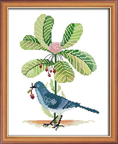 Cross Stitch Embroidery Starter Kit Including 11ct Stamped Aida Pre-Sorted Colored Threads And Tools Cotton Fabric Patterned with Design of Spring Bird 2