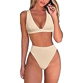 fatty tiger Womens High Waisted Thong Bikini Sets Sexy Brazilian Triangle Top Deep V Neck Two Piece Swimsuit Bathing Suits