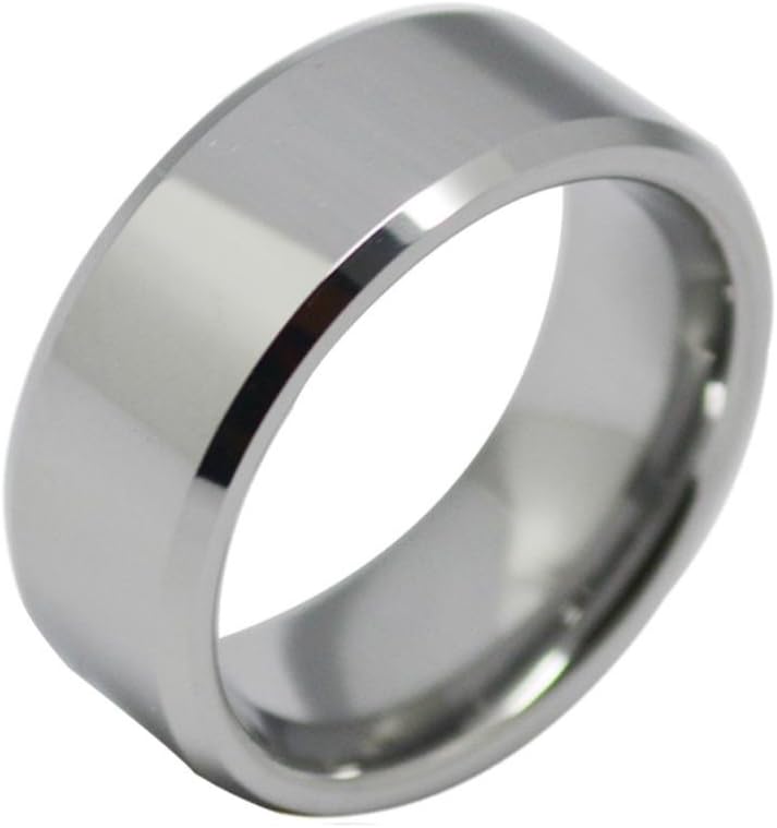 GYJUN Unisex Ring Polish Silver Mens Tungsten Steel Ring Bevel Band Men Jewelry