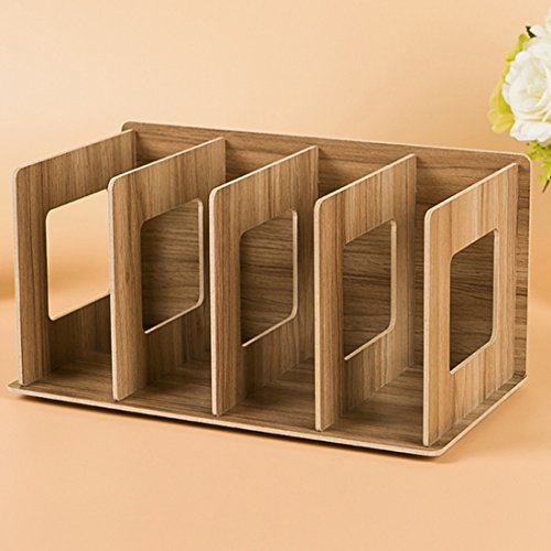 Fcoson Wooden Tabletop Organizer CD DVD Storage Shelves Book Display Shelf Stand Book Rack Wood Color