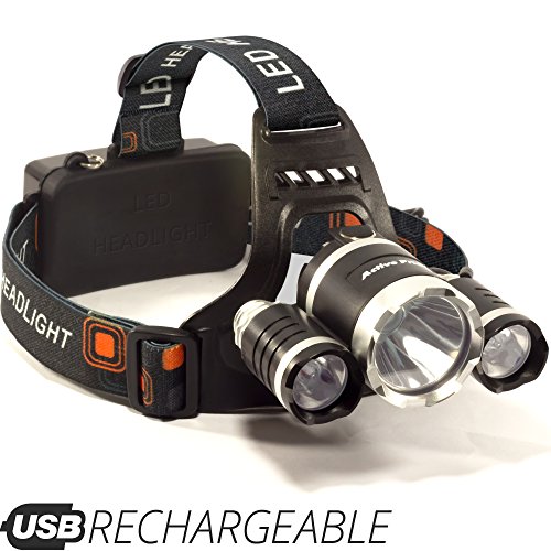 Headlamp - LED Headlamp Torch - USB Rechargeable Headlamp Flashlight - Waterproof & Comfortable Headlight - Battery Powered Helmet Light - Ideal Head Lantern for Walking, Running, Camping & More