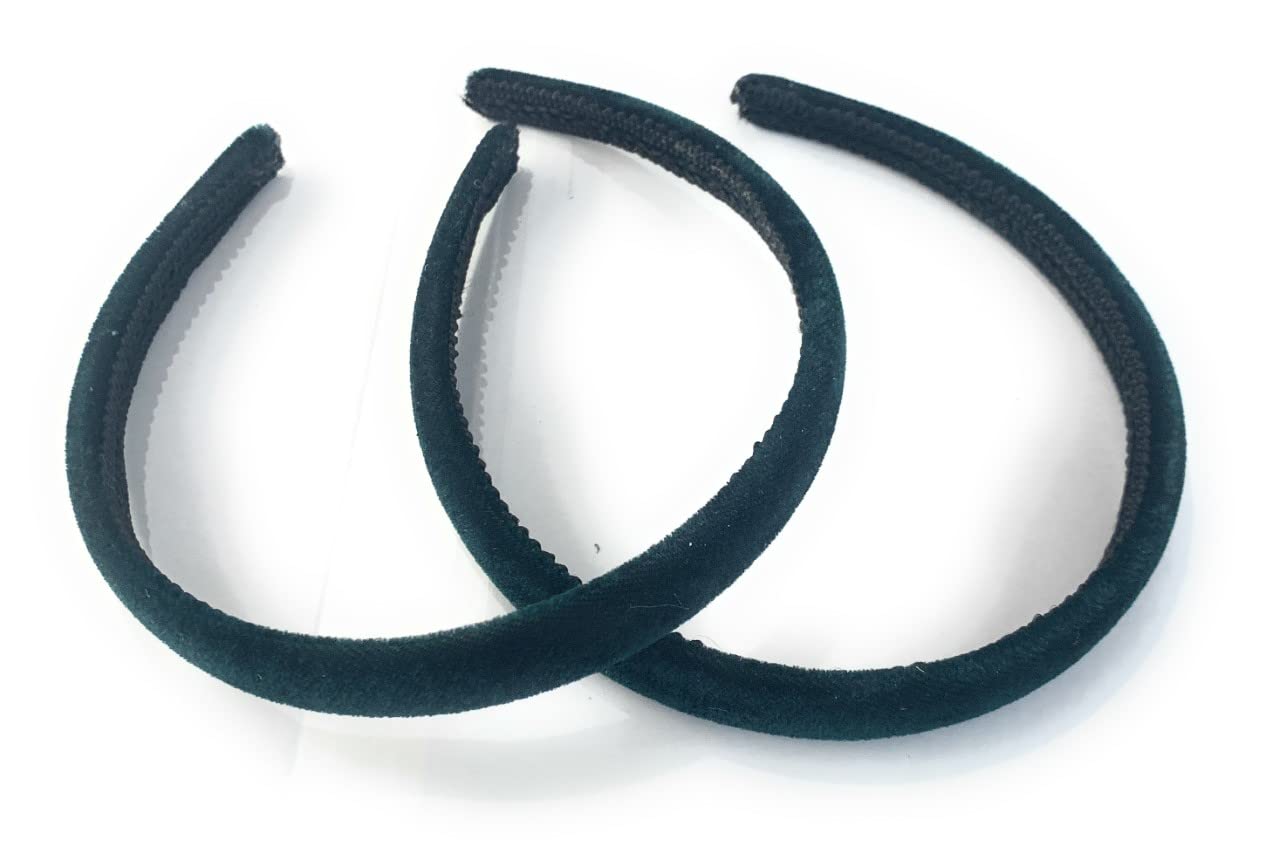 2 x Velvet Girls School Headband Alice band Hair Accessories - UK (Emerald/Dark Green)