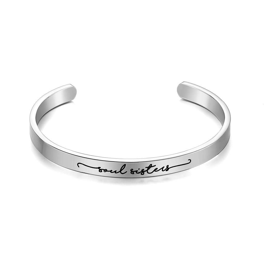 CERSLIMO Friendship Bracelet for Womens - Inspirational Friendship Gifts for Best Friend, Motivational Cuff Bangle for Sister Mother Teacher Gifts Bracelet Birthday Christmas Gifts, Soul Sisters — image 1